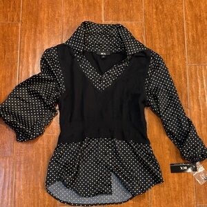 BCX Black and White Polka Dot Blouse